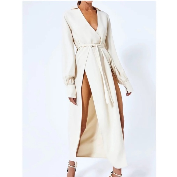 Alexis Ivory Shey Satin Side Slits Crepe Style V-Neckline Dress size S - Picture 2 of 11